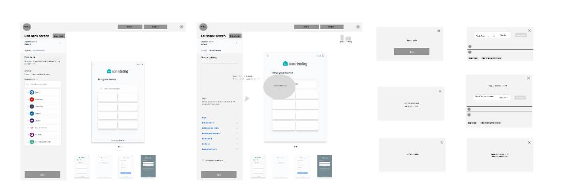 Wireframes of the Customize Connect editor, upload flow and publish dialogs