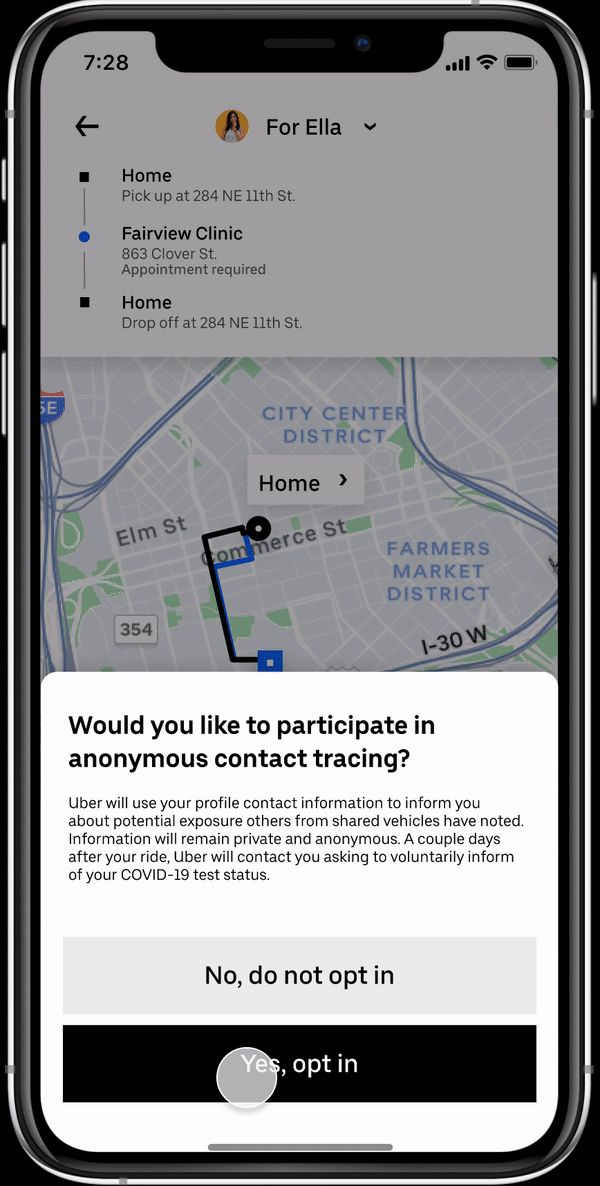Driver information and contact tracing opt-in — hover to play
